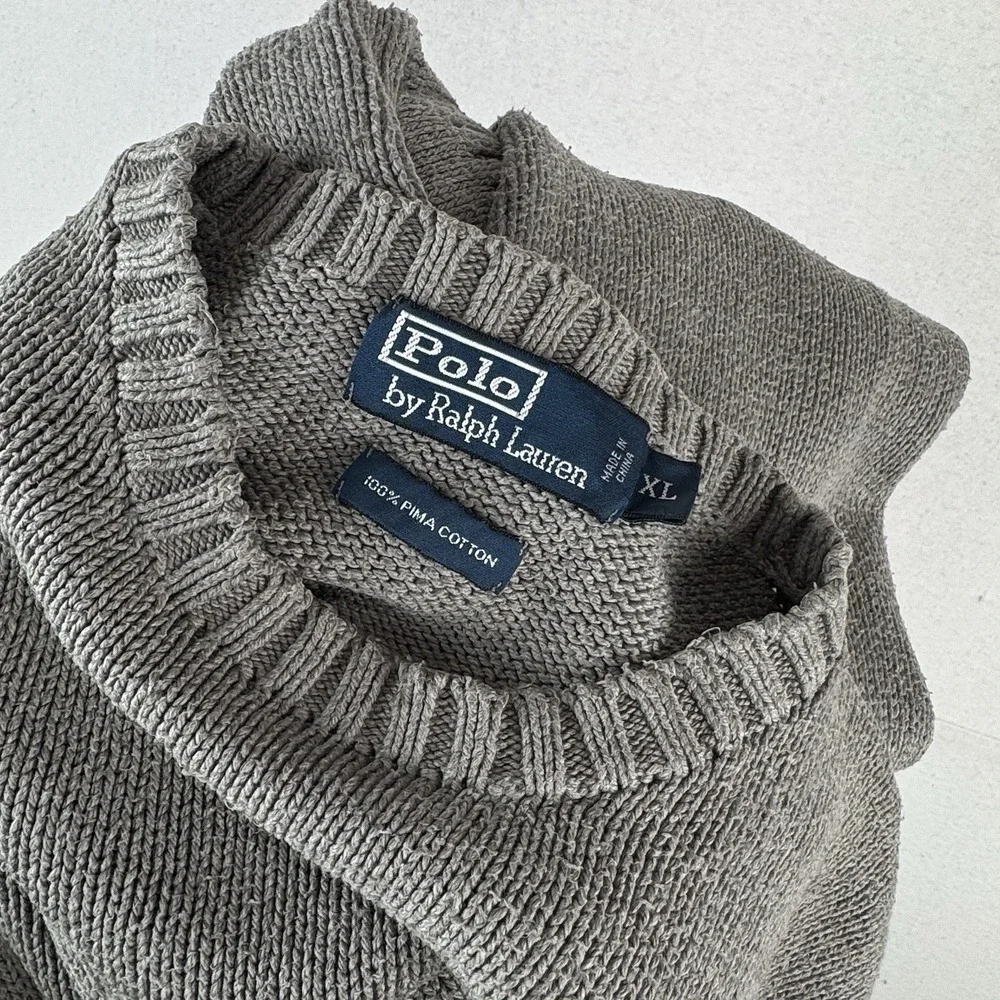 90's Vintage Polo Ralph Lauren Knit Sweater Men's XL Gray Pima Cotton Crewneck